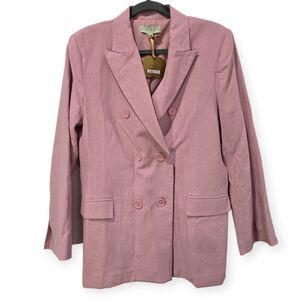 NWT Ryegrass Womens Sz 6 Linen Blend Blazer Pink Double Breasted Career Business